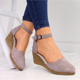 Kožené dámské sandály na klínku, špinavě růžové Filippo růžový 1