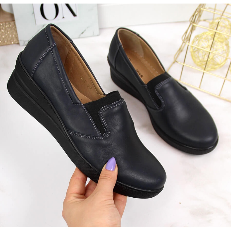 Pohodlné dámské kožené boty Helios 349 tmavě modrá námořnická modrá 2