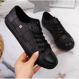 Black Big Star JJ274100 černé, kostkované, textilní nízké tenisky černý 1