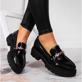 Dámské černé lakované boty s nápisem Laura La.Fi černá 2