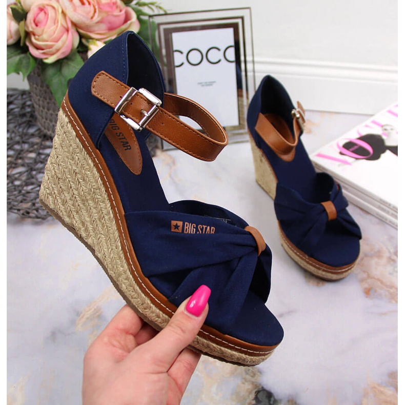 Sandály espadrilky na klíncích tmavě modrá Big Star JJ274938 námořnická modř 1