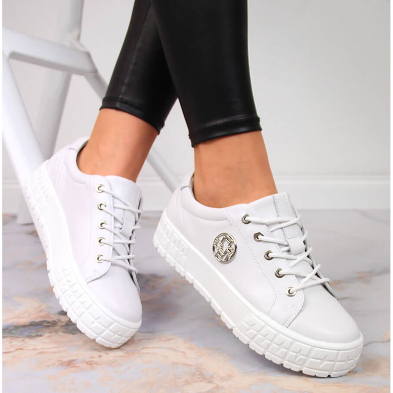 Dámské kožené boty na platformě bílé Filippo bílý 1