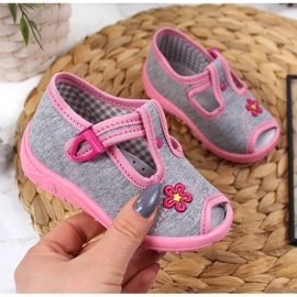 Dívčí pantofle, sandály, domácí šedé Nazo růžový šedá 1