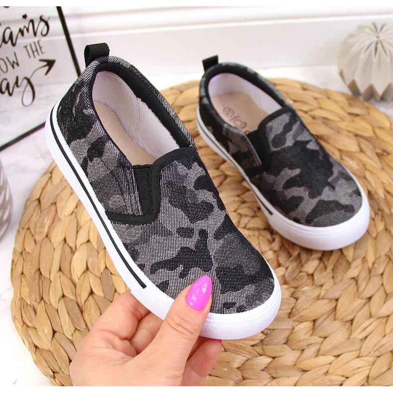Tenisky slip on pantofle do školky, camo black Atletico černá 1