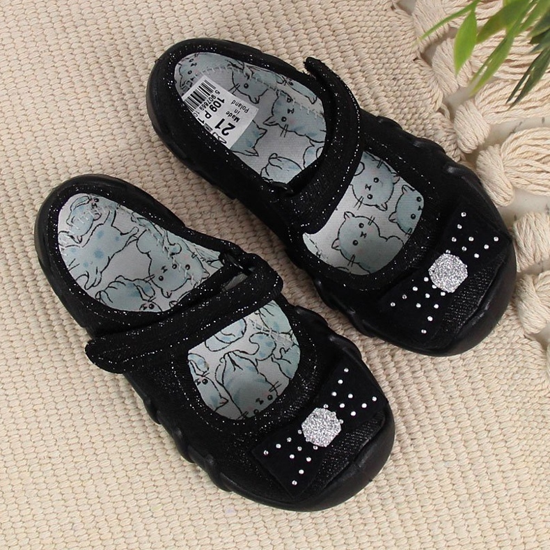 Černé dívčí baleríny Befado pantofle na suchý zip černá 2