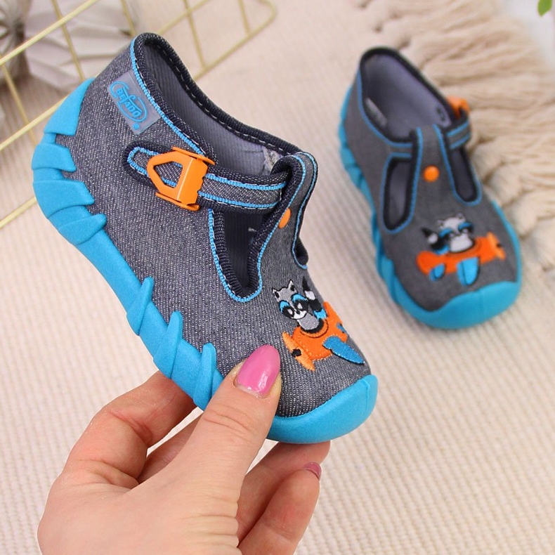 Chlapecké papuče do školky šedomodré Befado modrý šedá 1