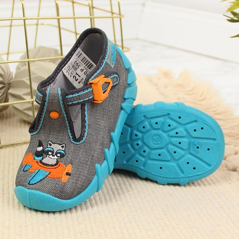 Chlapecké papuče do školky šedomodré Befado modrý šedá 2