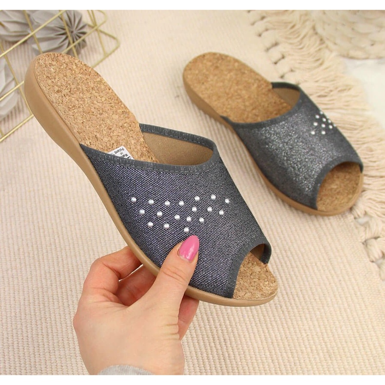 Dámské domácí pantofle, otevřená špička, šedé Befado šedá 1