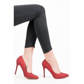 Ideal Shoes Třpytivé lodičky na špendlíku červené 4