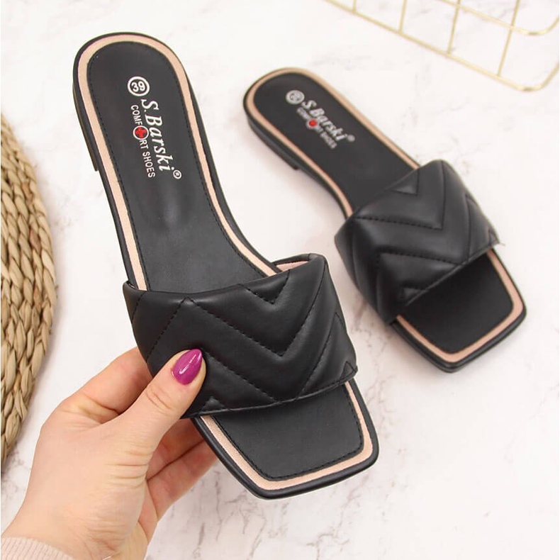 S.Barski Černé prošívané dámské pantofle S. Barski černá 2