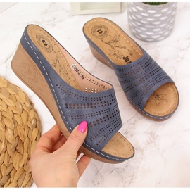 Dámské tmavě modré pantofle na klínku Jezzi námořnická modrá 2