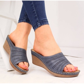 Dámské tmavě modré pantofle na klínku Jezzi námořnická modrá 1