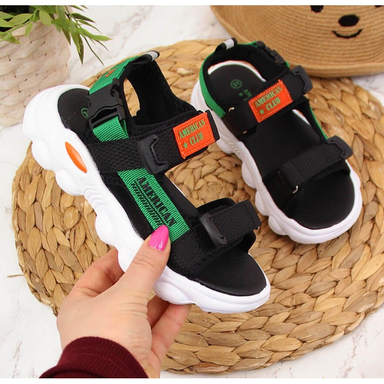 Černé chlapecké sandály American Club se suchým zipem černá zelená 1