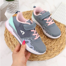 Dívčí sportovní boty na suchý zip, šedé gumičky American Club růžový šedá 1