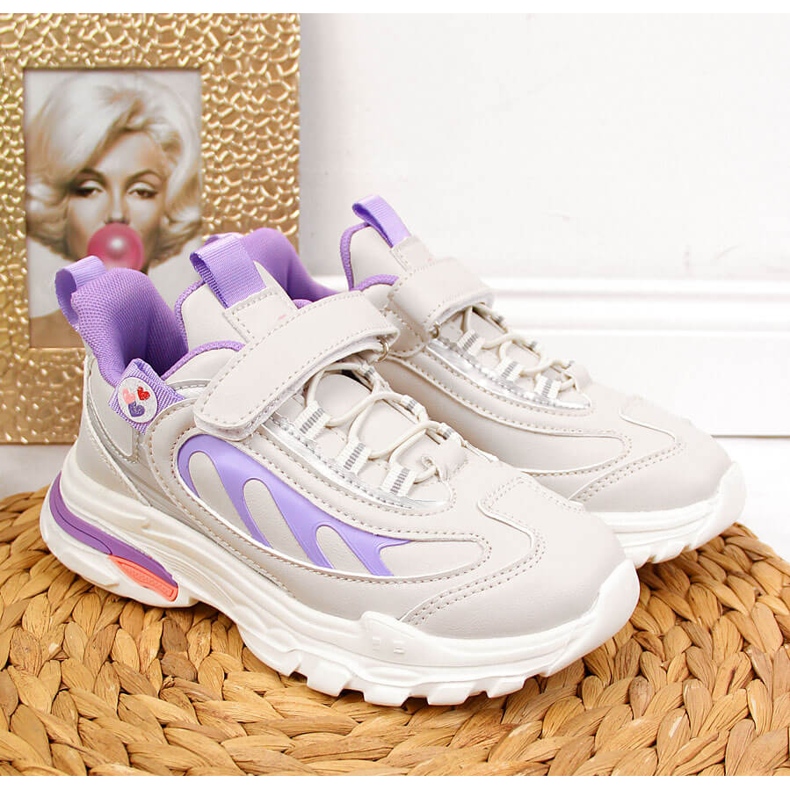 Dívčí sportovní obuv se suchým zipem šedofialová American Club bílý fialový 2