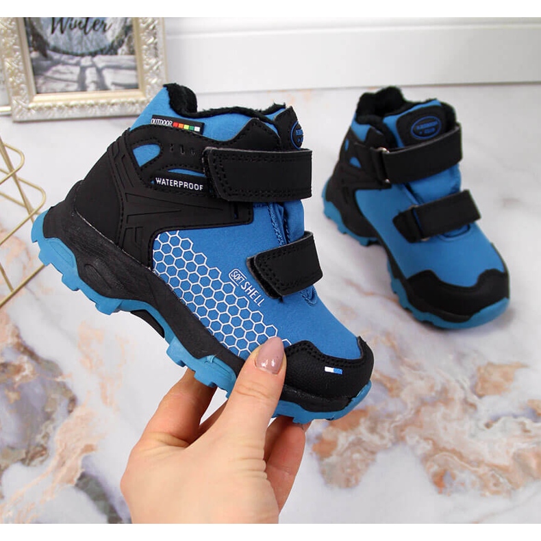 Vodotěsné trekové boty na suchý zip American Club modré černá modrý 1