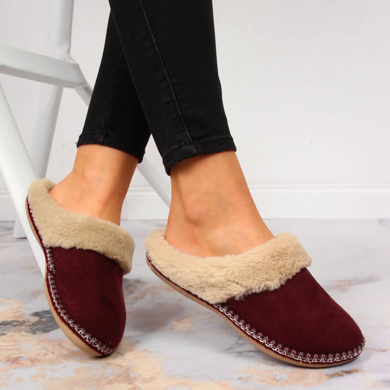 Maroon Cloxx domácí dámské pantofle s kožíškem červený 1