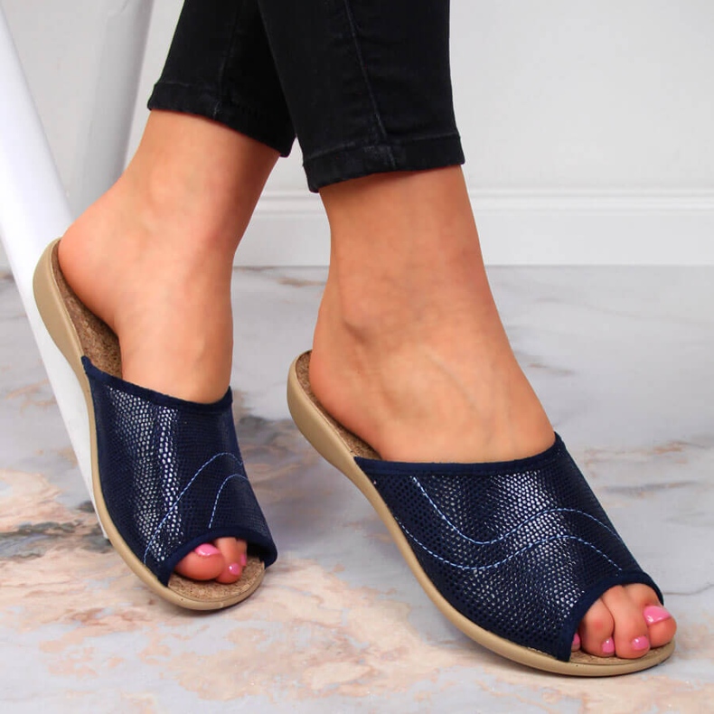 Navy Befado domácí dámské korkové pantofle námořnická modrá 1