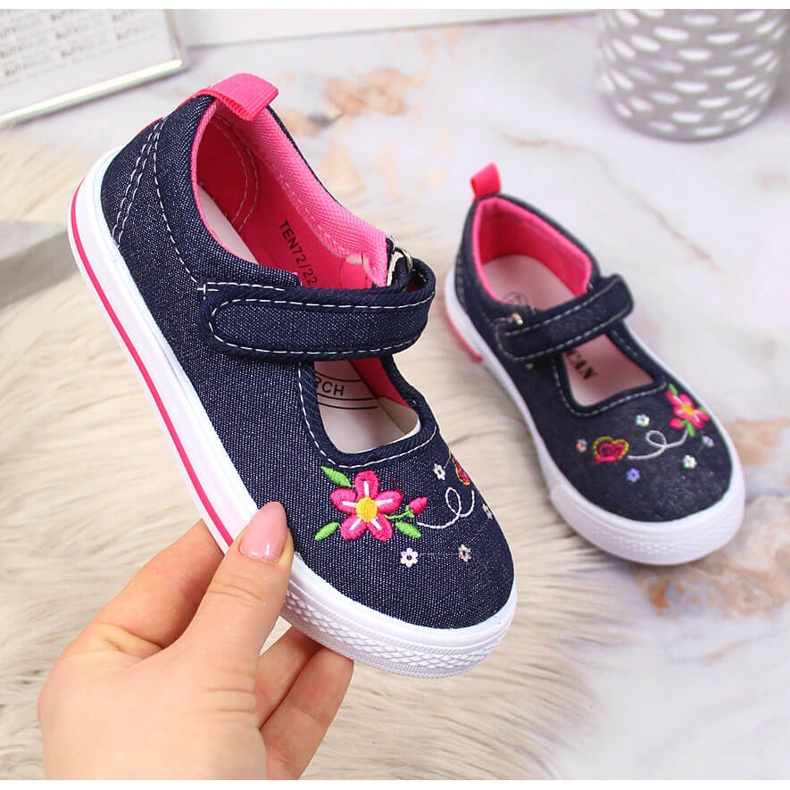 Dívčí tenisky American Club jeans námořnická modrá růžový 1