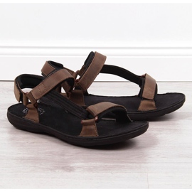 Kožené pánské sandály se suchým zipem hnědé Łukbut 990 hnědý 1