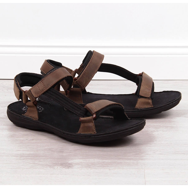 Kožené pánské sandály se suchým zipem hnědé Łukbut 990 hnědý 1