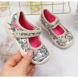 Dívčí balerínky pantofle se suchým zipem béžové barvy Befado lišek béžový 1