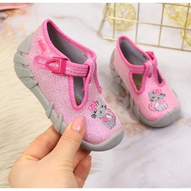 Dívčí pantofle do školky růžové a šedé Befado růžový 1 Dívčí pantofle do školky růžové a šedé Befado růžový 1