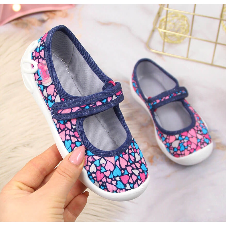 Dívčí baleríny pantofle v srdcích Befado růžový 1