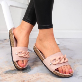 Dámské pantofle s řetízkem pudrově růžové Potocki růžový 1