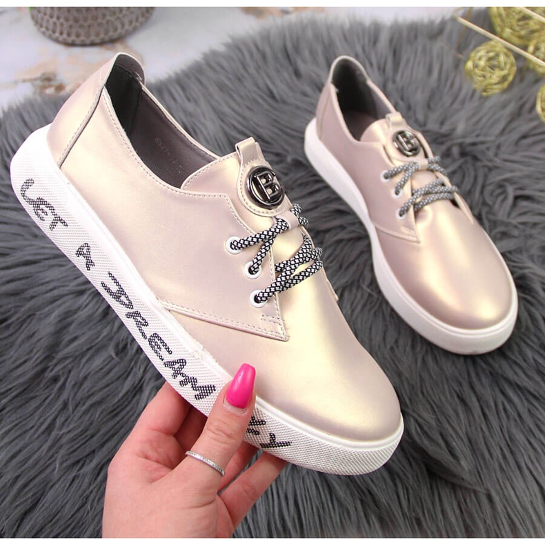 S.Barski Dámské kalhoty s perleťově růžovou platformou značky S. Barski růžový 1