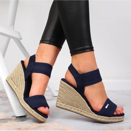 Sandály espadrilky na klíncích tmavě modrá Big Star JJ274977 námořnická modrá 1