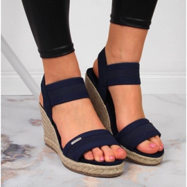Sandály espadrilky na klíncích tmavě modrá Big Star JJ274977 námořnická modrá 2