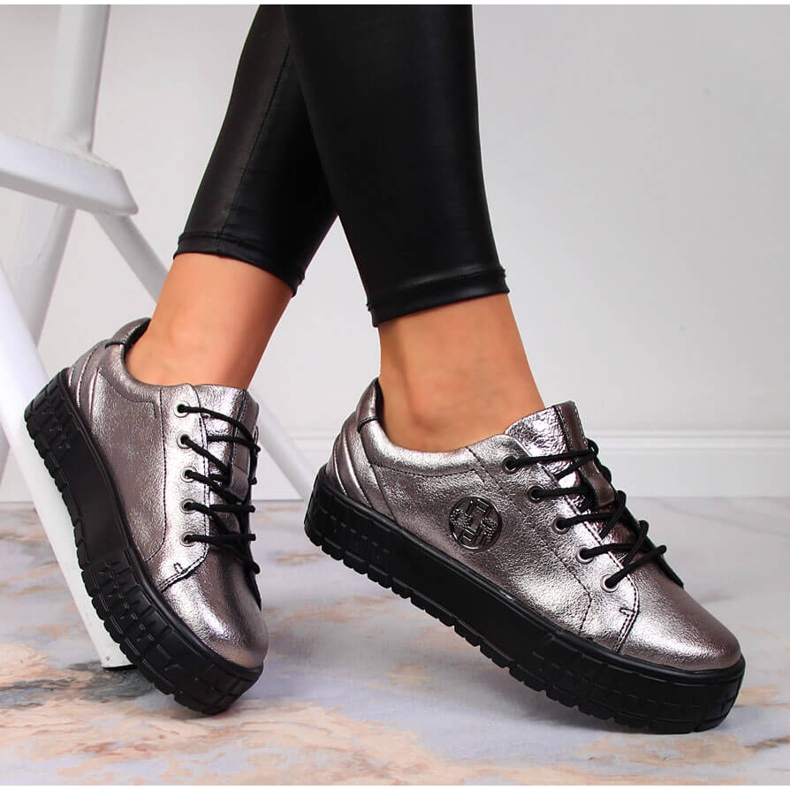 Dámské stříbrné kožené boty Filippo silver stříbrný 1