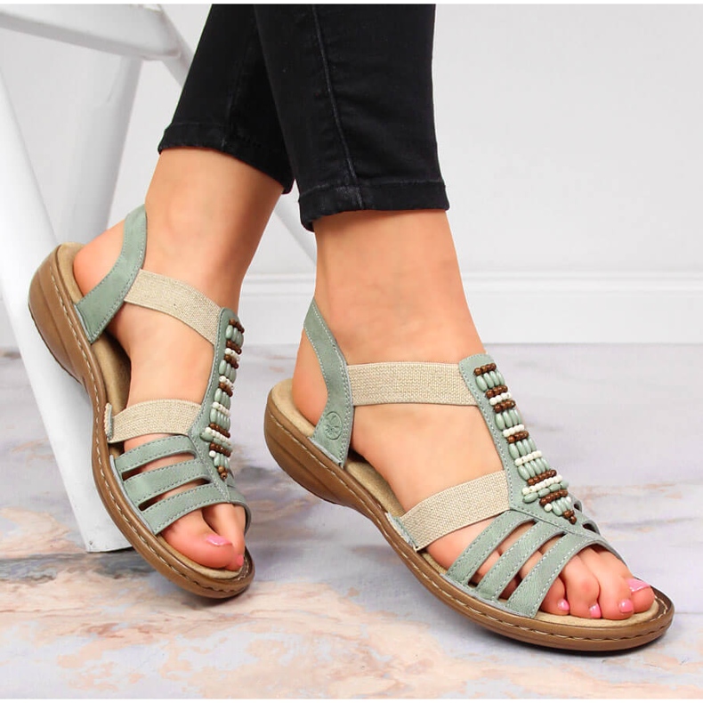 Zelené dámské sandály Rieker 60851-52 s gumičkami zelená 1