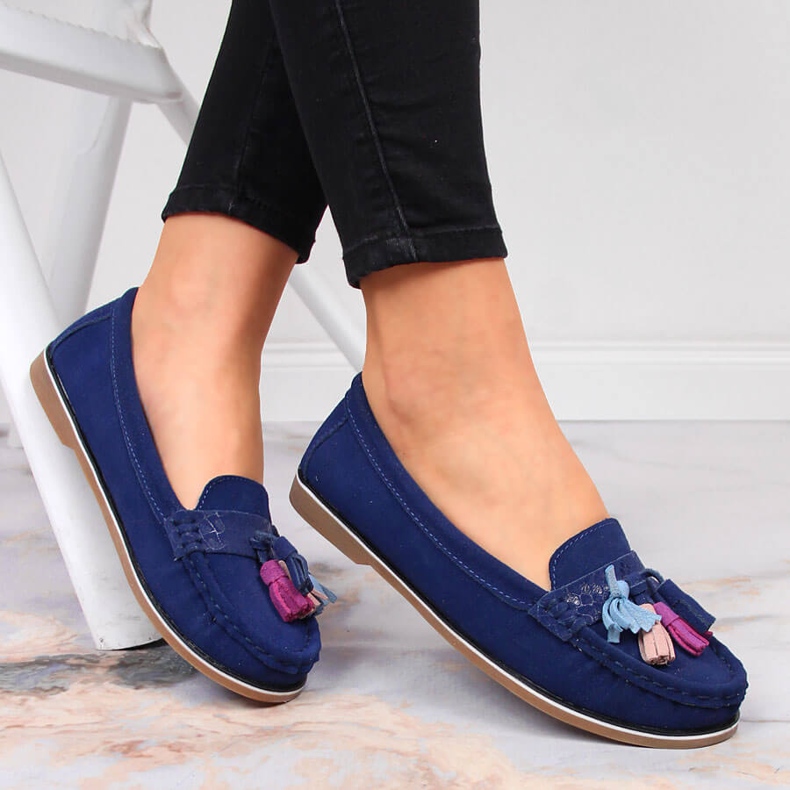 Dámské kožené mokasíny s třásněmi, tmavě modrá Jezzi námořnická modř 2