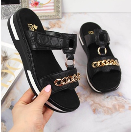 Černé dámské pantofle Rieker V5929-00 černé barvy s řetízkem černá 1