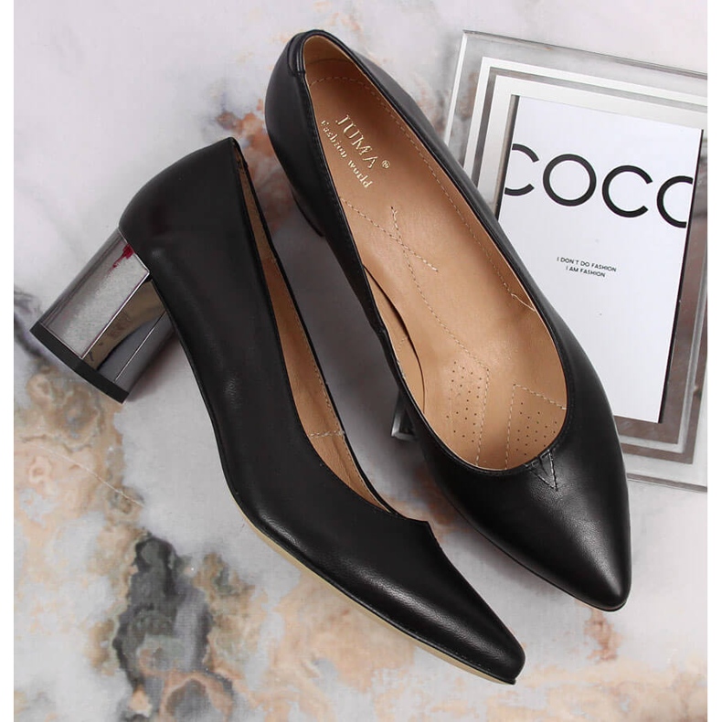 Černé kožené lodičky Juma na ozdobném sloupku černá 1