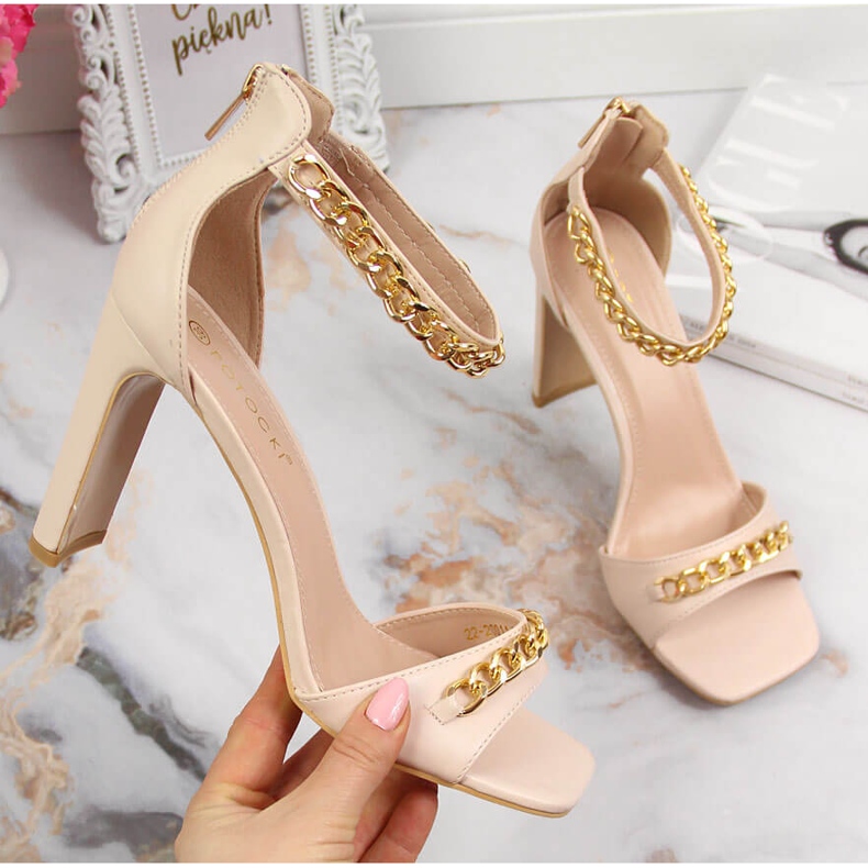 Dámské sandály na sloupku s řetízkem béžové Potocki béžový 1