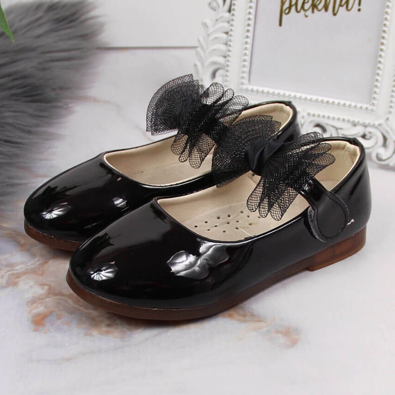 Dívčí baleríny se suchým zipem a mašlí, černá Vinceza 2