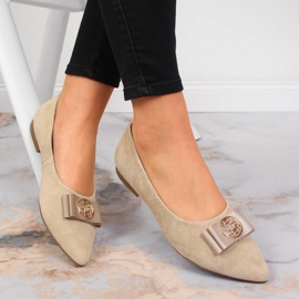 Dámské kožené baleríny s hrotem v béžové barvě Filippo béžový 1