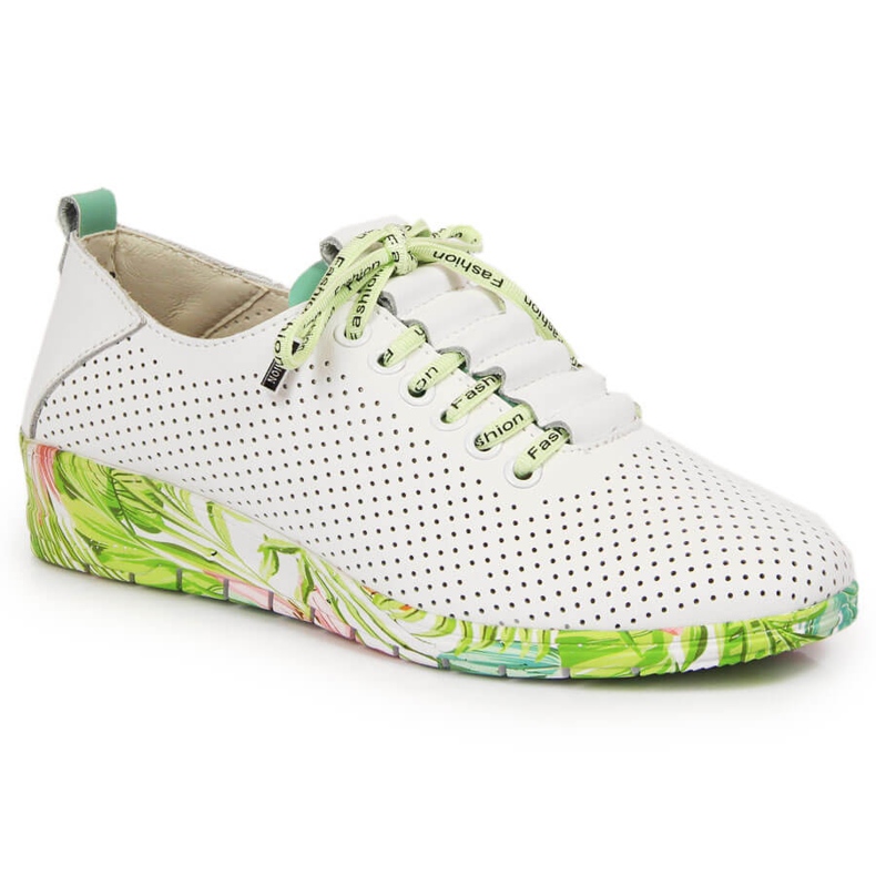 Dámské bílé kožené prolamované boty s klínkem Artiker 1