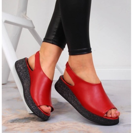 Dámské sandály na červené platformě Navy Dot 1