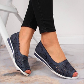 Dámské prolamované boty s otevřenou špičkou, tmavě modrá Jezzi námořnická modrá 2