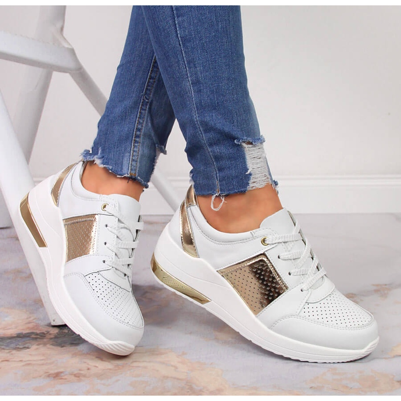 S.Barski Kožené dámské boty na klínku, bílé S. Barski bílý 1