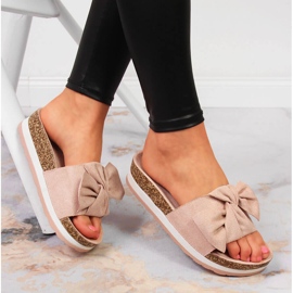 Dámské pantofle s mašlí na platformě růžové Vinceza růžový 1