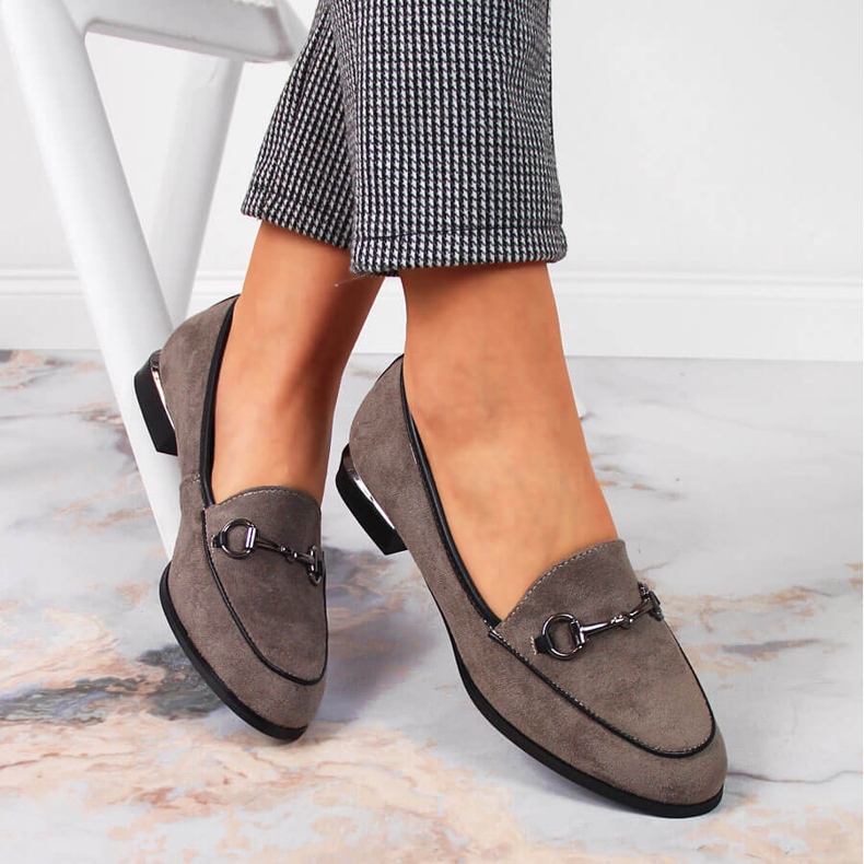 Dámské polobotky mokasíny s šedým zdobením Jezzi šedá 1