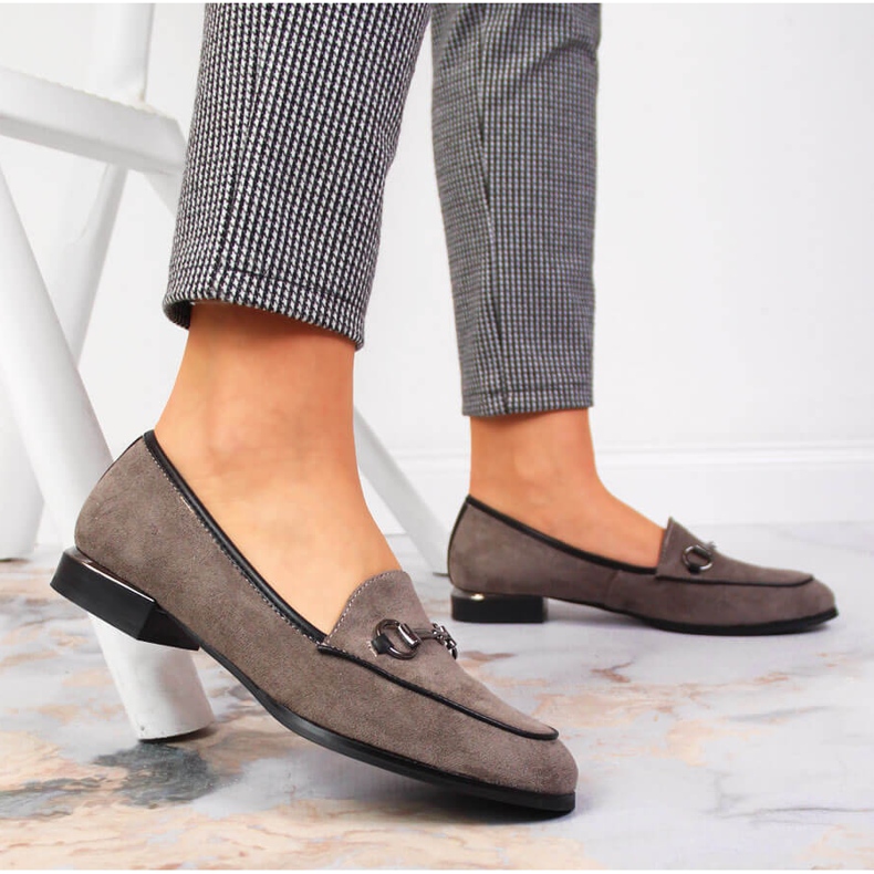 Dámské polobotky mokasíny s šedým zdobením Jezzi šedá 2