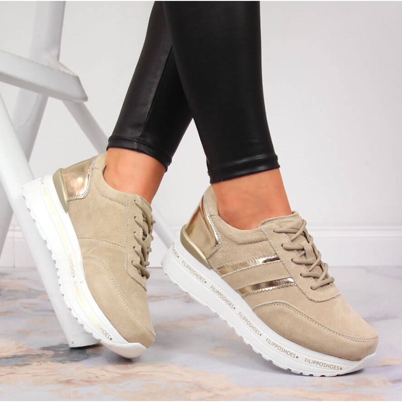 Dámské kožené boty na béžové platformě Filippo béžový 1