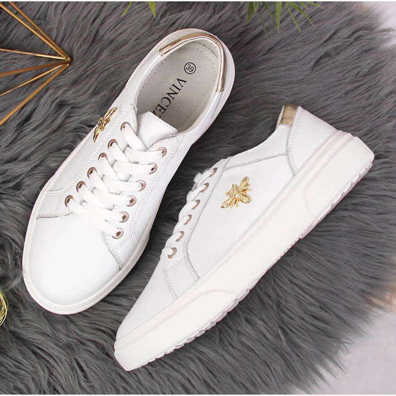 Dámské kožené boty s bílou platformou Vinceza bílý 2