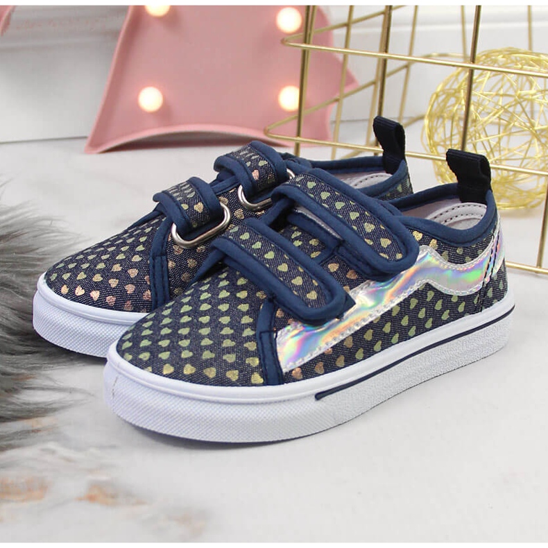 Dívčí tenisky na suchý zip s tmavě modrými srdíčky Atletico 2